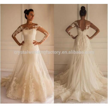 Hot sale Lace Appliques Court Train Mermaid Long Sleeve Wedding Dress CWFw2255